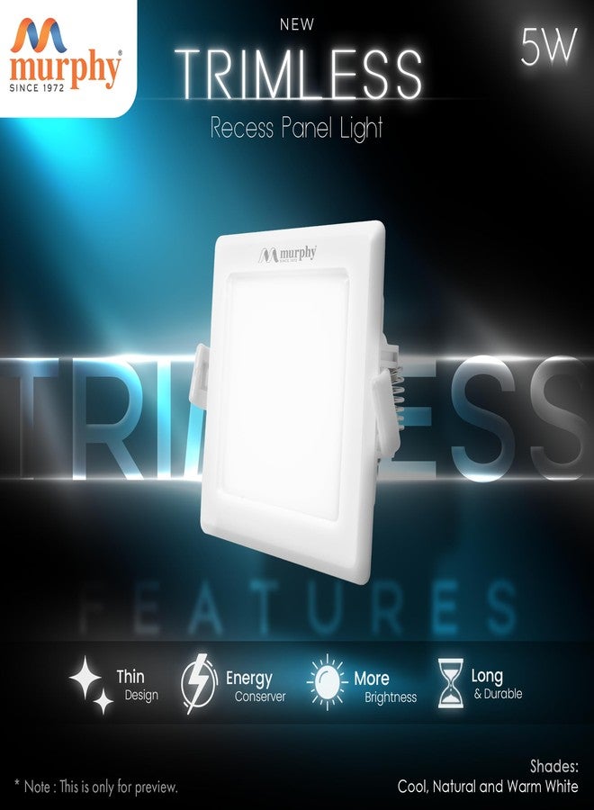 Murphy Trimless Square LED Panel Light - 5W Natural White | Glare-Free, Recessed Ceiling Downlight for Home & Commercial - Pack of 4 - Image 3